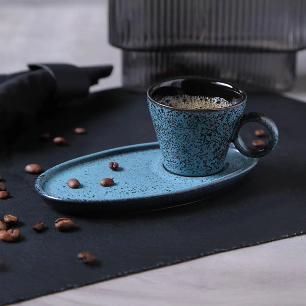 Conjunto 6 Xícaras Café com Pires Oval Neo Stoneware Petroleum/Night Sky 110ml Porto Brasil