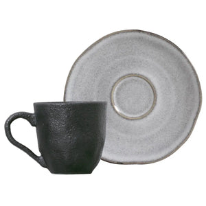 Conjunto 6 Xícaras de Café com 6 Pires Stoneware Orgânico Concreto 120ml Porto Brasil