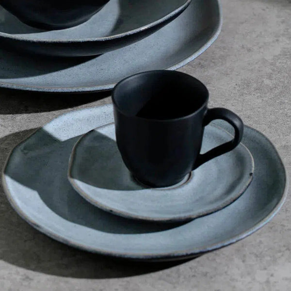 Conjunto 6 Xícaras de Café com 6 Pires Stoneware Orgânico Concreto 120ml Porto Brasil