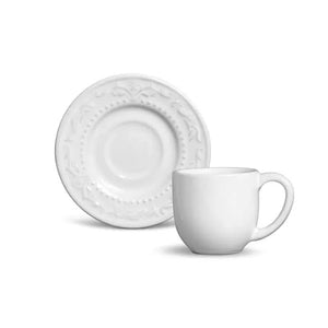 Conjunto 6 Xícaras de Café com Pires Faiança Feldspática Acanthus Branco 72ml Porto Brasil