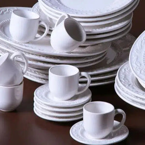 Conjunto 6 Xícaras de Café com Pires Stoneware Acanthus Branco 72ml Porto Brasil