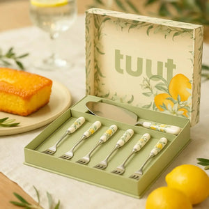 Conjunto 7 peças para Bolo Limone Aço Inox Com Cabo Porcelana Tuut