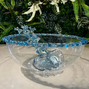 Conjunto Pegador Salada Acrílico Detalhe Coral Azul 30x10,5x3cm