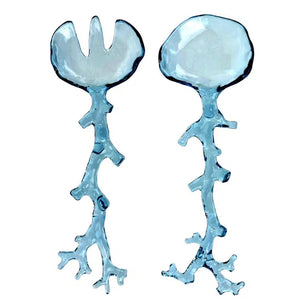 Conjunto Pegador Salada Acrílico Detalhe Coral Azul 30x10,5x3cm