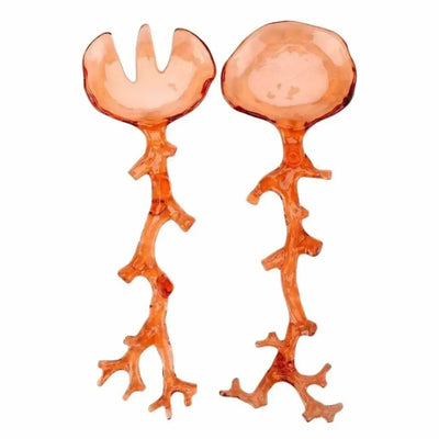 Conjunto Pegador Salada Acrílico Detalhe Coral Laranja 30x10,5x3cm