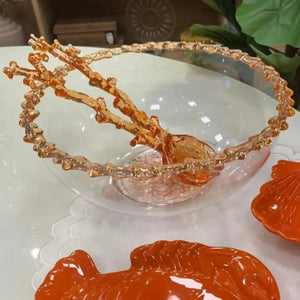 Conjunto Pegador Salada Acrílico Detalhe Coral Laranja 30x10,5x3cm