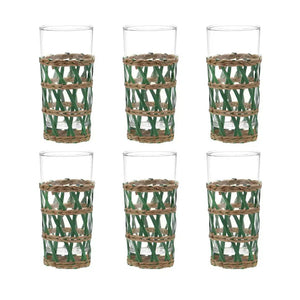 Conjunto com 6 Copos em Vidro e Rattan 400ml