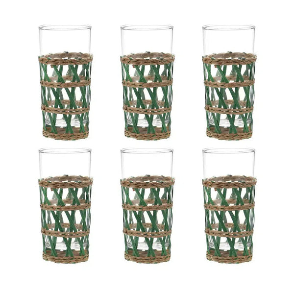 Conjunto com 6 Copos em Vidro e Rattan 400ml