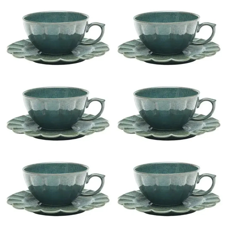 Conjunto com 6 Xícaras de Chá Porcelana Flora Hortênsia 220ml Oxford