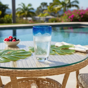 Copo Longo Acrílico Bolhas Topo Degradê Azul 470ml