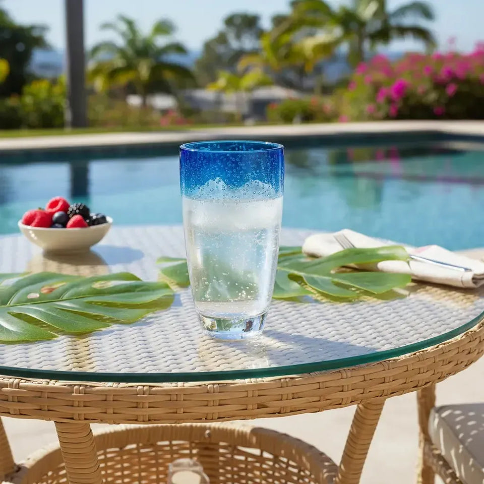 Copo Longo Acrílico Bolhas Topo Degradê Azul 470ml