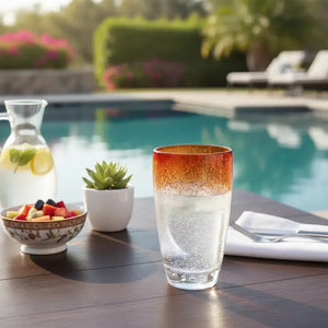 Copo Longo Acrílico Bolhas Topo Degradê Laranja 470ml