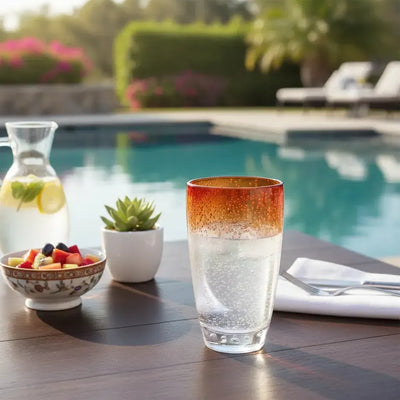 Copo Longo Acrílico Bolhas Topo Degradê Laranja 470ml