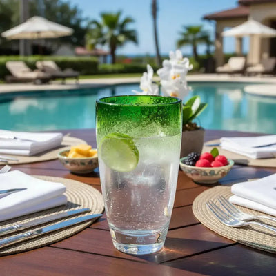 Copo Longo Acrílico Bolhas Topo Degradê Verde 470ml