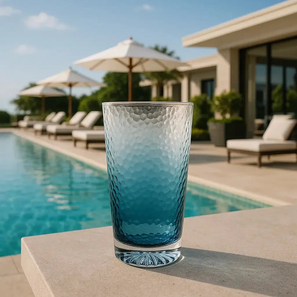 Copo Longo Acrílico Detalhe Degradê Azul 562ml