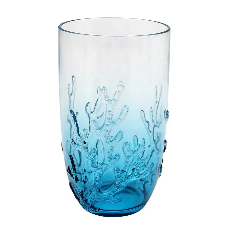 Copo Longo Acrílico Detalhes Coral Azul 680ml