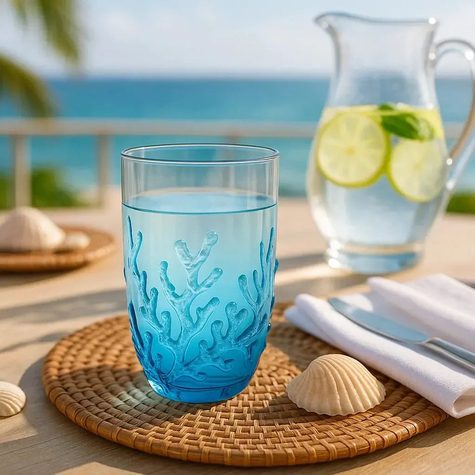 Copo Longo Acrílico Detalhes Coral Azul 680ml