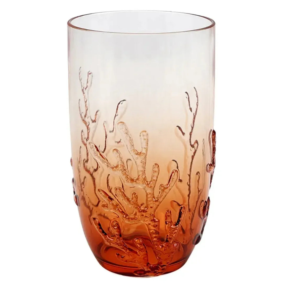 Copo Longo Acrílico Detalhes Coral Laranja 680ml