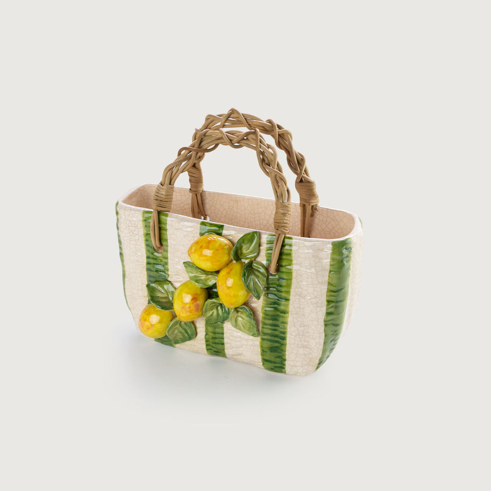 Vaso Bolsa Cerâmica Listrado Limão Amalfi