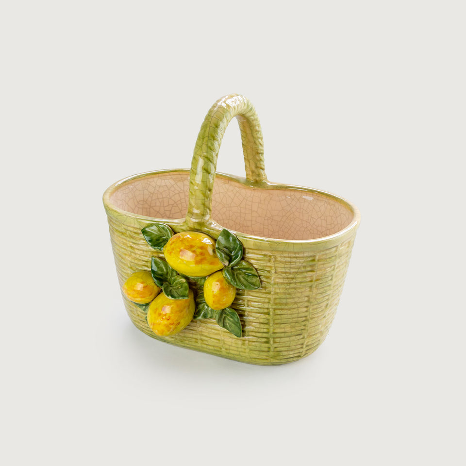 Vaso Cesto Cerâmica Listrado Limão Amalfi