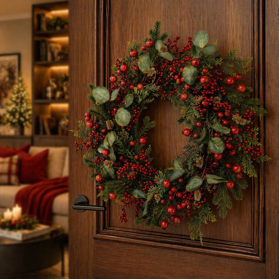 Guirlanda Decorativa Natal Barries e Folhagens Vermelha / Verde 68cm
