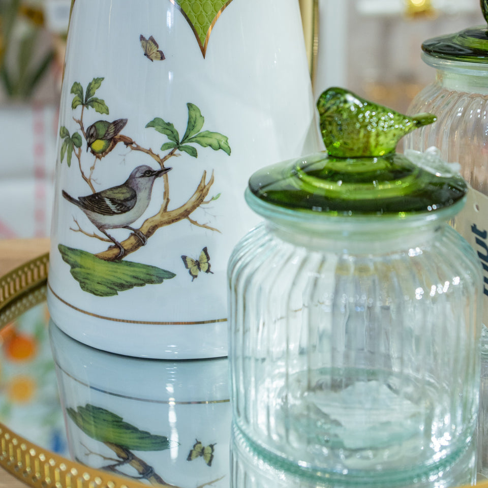 Pote de Vidro Canelado 600ml Pássaro Verde Tuut