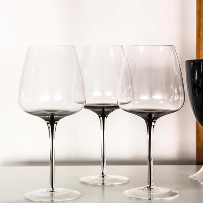 Jogo 6 Taças Vinho Branco Vidro Transparente com Haste Preta 390ml