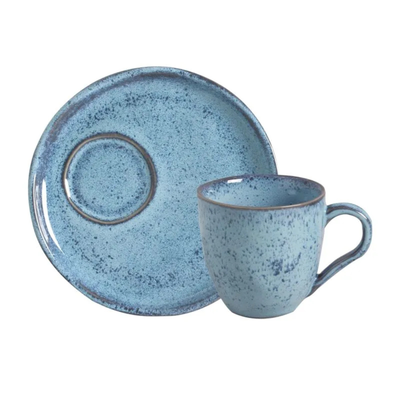 Jogo 6 Xícaras de Chá com Pires Descentralizado Stoneware Bio Breeze 170ml Porto Brasil