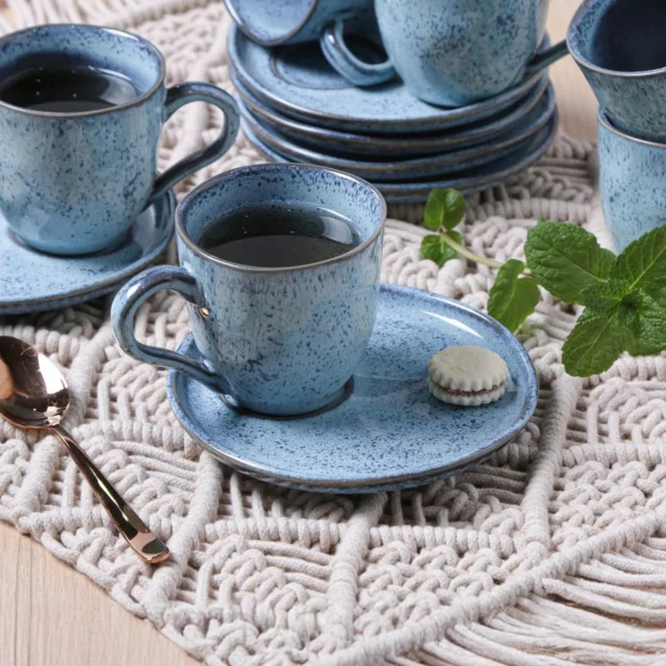 Jogo 6 Xícaras de Chá com Pires Descentralizado Stoneware Bio Breeze 170ml Porto Brasil