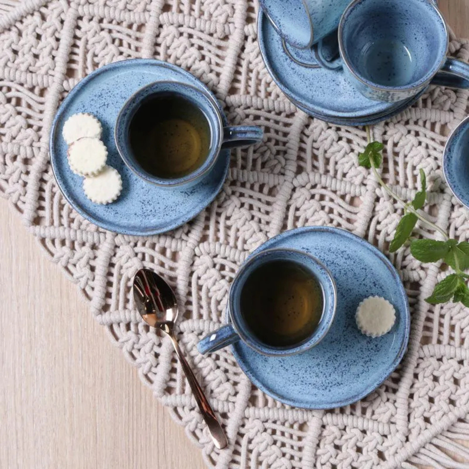 Jogo 6 Xícaras de Chá com Pires Descentralizado Stoneware Bio Breeze 170ml Porto Brasil