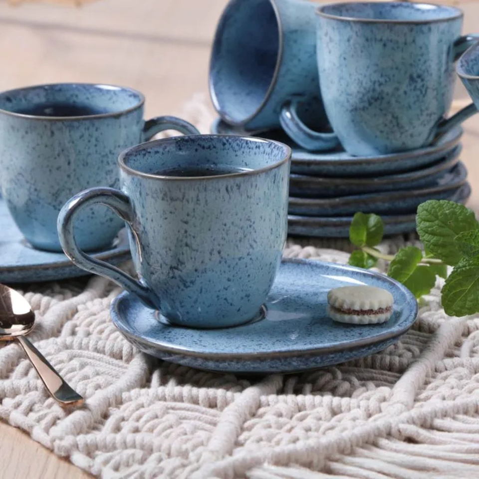 Jogo 6 Xícaras de Chá com Pires Descentralizado Stoneware Bio Breeze 170ml Porto Brasil