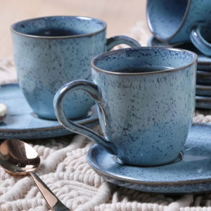 Jogo 6 Xícaras de Chá com Pires Descentralizado Stoneware Bio Breeze 170ml Porto Brasil