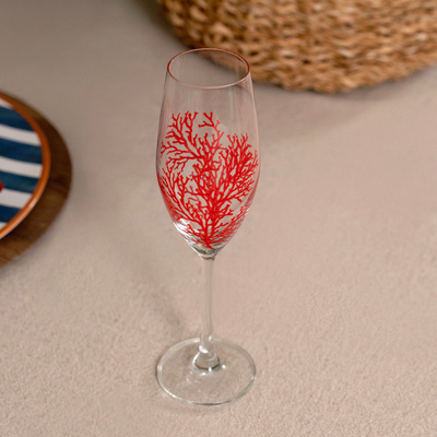 Jogo 6 Taças Champanhe Sante Flute em Cristal Ecológico 220ml Coral Vermelho