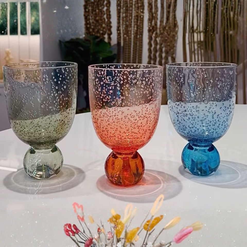 Conjunto 6 Copos Acrilico Detalhe Degradê Bolhas base Esfera Verde Linha Sintonia 360ml