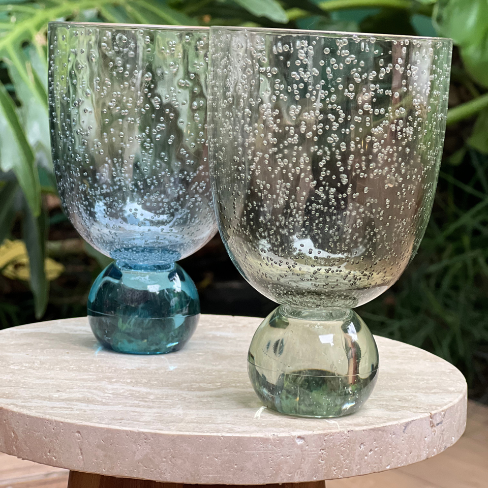 Conjunto 6 Copos Acrilico Detalhe Degradê Bolhas base Esfera Verde Linha Sintonia 360ml