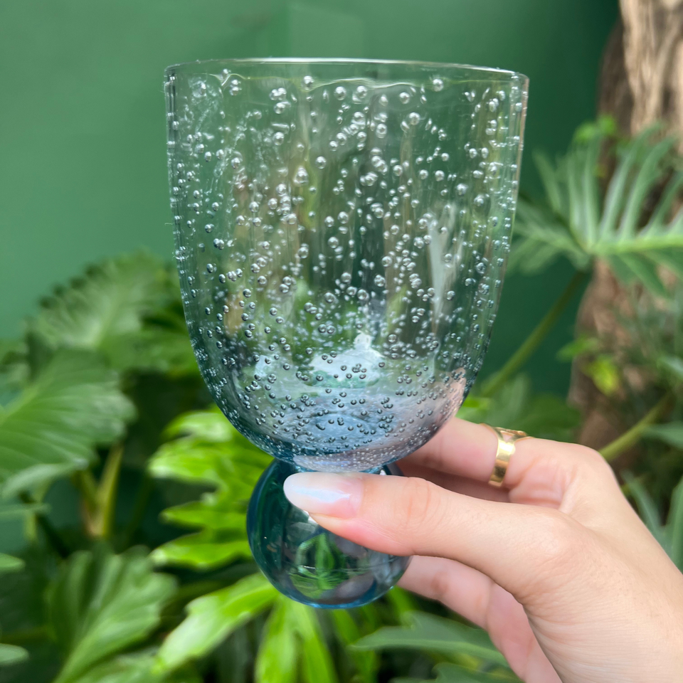 Conjunto 6 Copos Acrilico Detalhe Degradê Bolhas base Esfera Azul Linha Sintonia 360ml