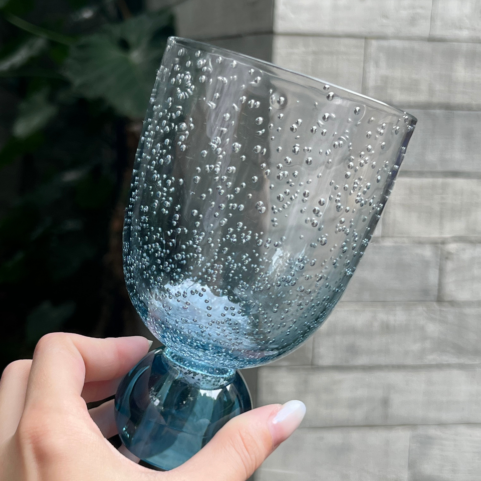 Conjunto 6 Copos Acrilico Detalhe Degradê Bolhas base Esfera Azul Linha Sintonia 360ml