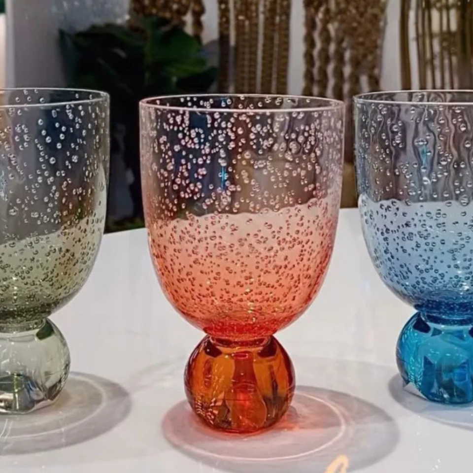 Conjunto 6 Copos Acrilico Detalhe Degradê Bolhas base Esfera Laranja Linha Sintonia 360ml