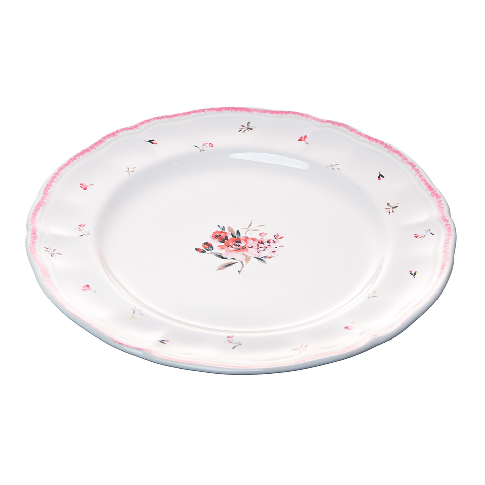 Conjunto 4 Pratos Rasos Cerâmica Florescer Rosa 27cm