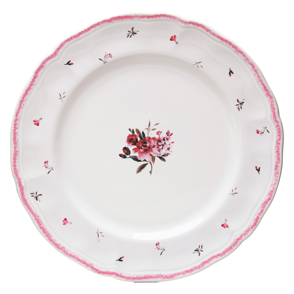 Conjunto 4 Pratos Rasos Cerâmica Florescer Rosa 27cm