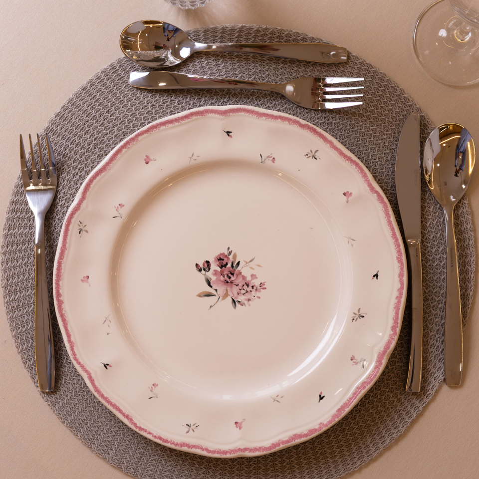 Conjunto 4 Pratos Rasos Cerâmica Florescer Rosa 27cm