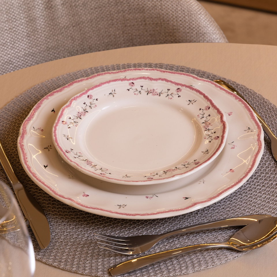 Conjunto 4 Pratos de Sobremesa Cerâmica Florescer Rosa 19,5cm