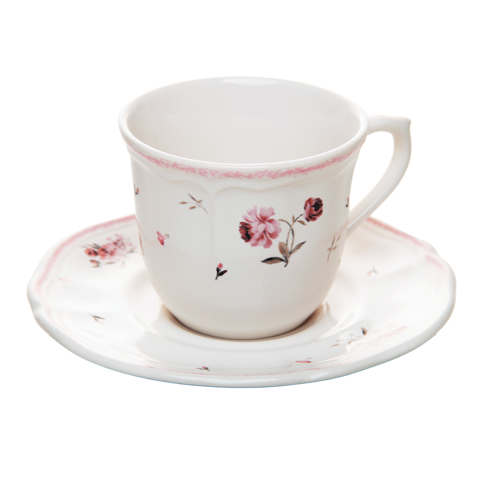 Conjunto 4 Xícaras de Chá com Pires Cerâmica Florescer Rosa 200ml