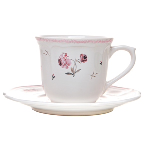 Conjunto 4 Xícaras de Chá com Pires Cerâmica Florescer Rosa 200ml