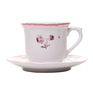 Conjunto 4 Xícaras de Café com Pires Cerâmica Florescer Rosa 90ml