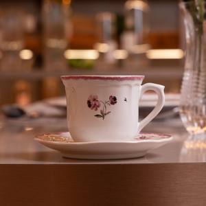 Conjunto 4 Xícaras de Café com Pires Cerâmica Florescer Rosa 90ml