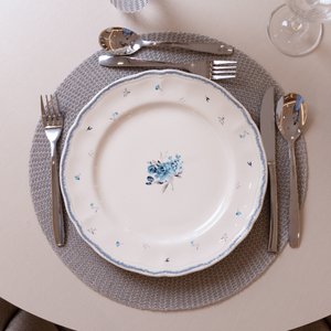 Conjunto 4 Pratos Rasos Cerâmica Florescer Azul 27cm