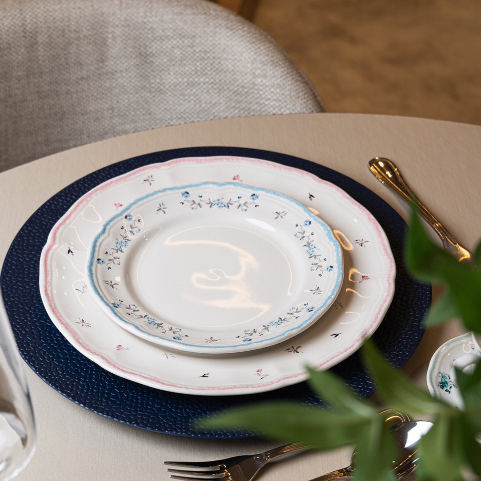 Conjunto 4 Pratos de Sobremesa Cerâmica Florescer Azul 19,5cm