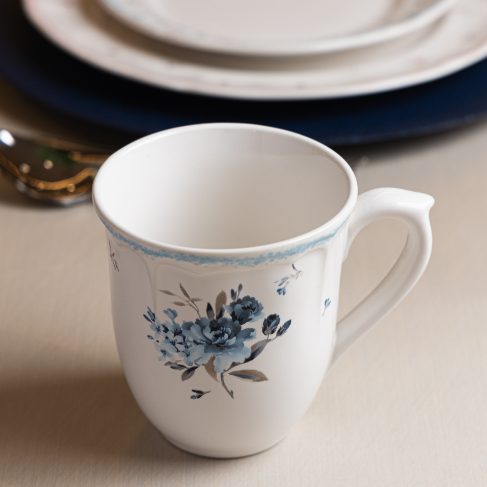 Conjunto 4 Canecas Cerâmica Florescer Azul 330ml