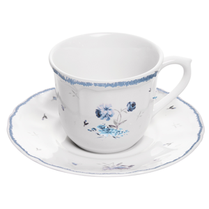 Conjunto 4 Xícaras de Chá com Pires Cerâmica Florescer Azul 200ml